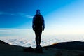 Woman hiking adventure silhouette on mountain top Royalty Free Stock Photo