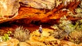 Woman hiking through a Cave on the Canyon Overlook Trail in Zion National Park, Royalty Free Stock Photo