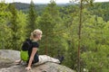 Woman hiking in forest in National Park Royalty Free Stock Photo