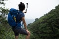 Woman Hiking In Forest Taking A Selfie Royalty Free Stock Photo