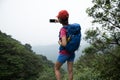 Woman Hiking In Forest Taking A Selfie Royalty Free Stock Photo