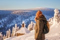 Woman hiking in Jeseniky mountains in winter Royalty Free Stock Photo