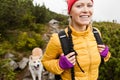 Woman hiking in mountains, trekking in nature Royalty Free Stock Photo