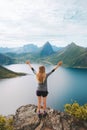 Woman hiking in Norway active travel adventure vacations outdoor healthy lifestyle Royalty Free Stock Photo