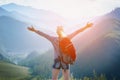 Woman hiking outdoors. Eco Tourism. Royalty Free Stock Photo