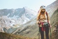 Woman hiking at rocky mountains Royalty Free Stock Photo