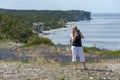 Woman hiking on the beach