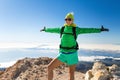 Woman hiking success on mountain top Royalty Free Stock Photo