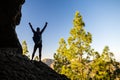 Woman hiking success silhouette in mountains sunset Royalty Free Stock Photo