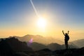 Woman hiking success silhouette in mountains sunset Royalty Free Stock Photo