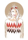 Woman in hippie fashion. Vector illustration decorative design