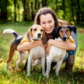 Woman and his dogs Royalty Free Stock Photo