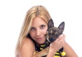 Woman hold in hands small Chihuahua dog Royalty Free Stock Photo