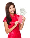 Woman hold with lucky money with USD Royalty Free Stock Photo