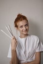 A woman hold Moxa stick. Royalty Free Stock Photo