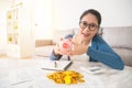 Woman hold piggy toy save money soon Royalty Free Stock Photo