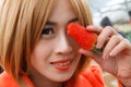 Woman hold Strawberry