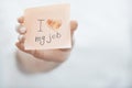 Woman holding adhesive note with text Royalty Free Stock Photo