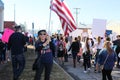 Woman holding American Flag in Womens Day march in Tulsa Oklahoma USA 1-20-2018