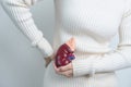 woman holding Anatomical human kidney Adrenal gland model. disease of Urinary system and Stones, Cancer, world kidney day, Chronic