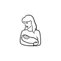 A woman with wraped baby hand drawn outline doodle icon. Royalty Free Stock Photo