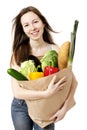 Woman Holding Bag of Healthy Groceries Royalty Free Stock Photo