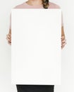 Woman Holding Banner Copy Space Portrait Concept Royalty Free Stock Photo