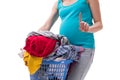 The woman holding basket of dirty clothing requiring washing Royalty Free Stock Photo