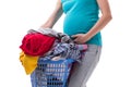 The woman holding basket of dirty clothing requiring washing Royalty Free Stock Photo