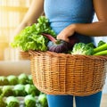 Woman holding the basket of her vegetable harvest Royalty Free Stock Photo