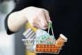 Woman holding basket of medicines in her hand closeup Royalty Free Stock Photo