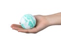 Woman holding bath bomb on white background, closeup Royalty Free Stock Photo