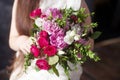 Woman holding beautiful bouquet of flowers. Close up picture Royalty Free Stock Photo