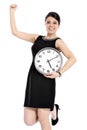 Woman holding big clock Royalty Free Stock Photo