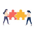 Woman Holding big jigsaw puzzle pieces teamwork concept Royalty Free Stock Photo