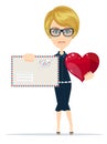 Woman Holding Big Red Heart in her Hands and envelope Royalty Free Stock Photo