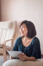 Woman holding blank digital tablet. Royalty Free Stock Photo