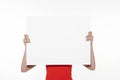 Woman holding blank sign - white background - isolated