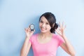 Woman holding blood glucose meter Royalty Free Stock Photo