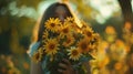 Woman Holding Bouquet of Yellow Flowers Royalty Free Stock Photo