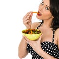 Woman Holding A Bowl Of Fresh Mixed Garden Salad