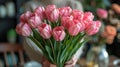 Woman Holding Bowl of Red Tulips Royalty Free Stock Photo