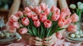 Woman Holding Bowl of Red Tulips Royalty Free Stock Photo