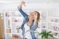 Woman holding brush for painting walls and ceiling Royalty Free Stock Photo