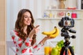 Woman holding bunch of bananas Royalty Free Stock Photo