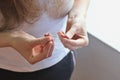 Woman holding bunch of fallen hair. Hair loss concept or Trichotillomania-human impulse behavioral problem,hair pulling disorder