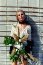 Woman holding bunch of wildflowers Royalty Free Stock Photo