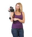 Woman holding camcorder Royalty Free Stock Photo