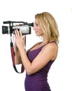 Woman holding camcorder Royalty Free Stock Photo