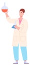 Woman holding chemical flask. Scientist making experiment Royalty Free Stock Photo